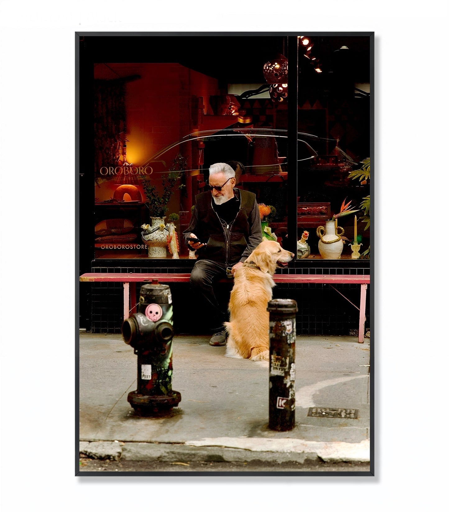 Candid City Moment: A man with a dog - Framed Photography Print