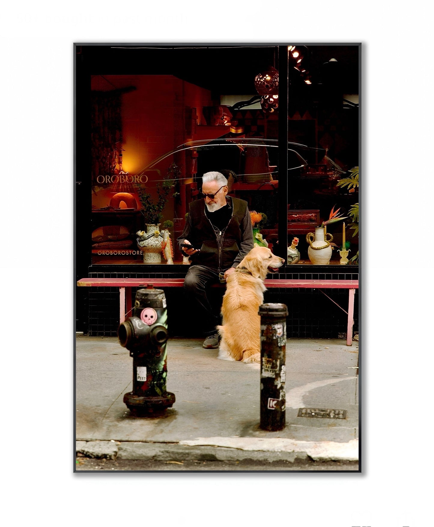 Candid City Moment: A man with a dog - Framed Photography Print