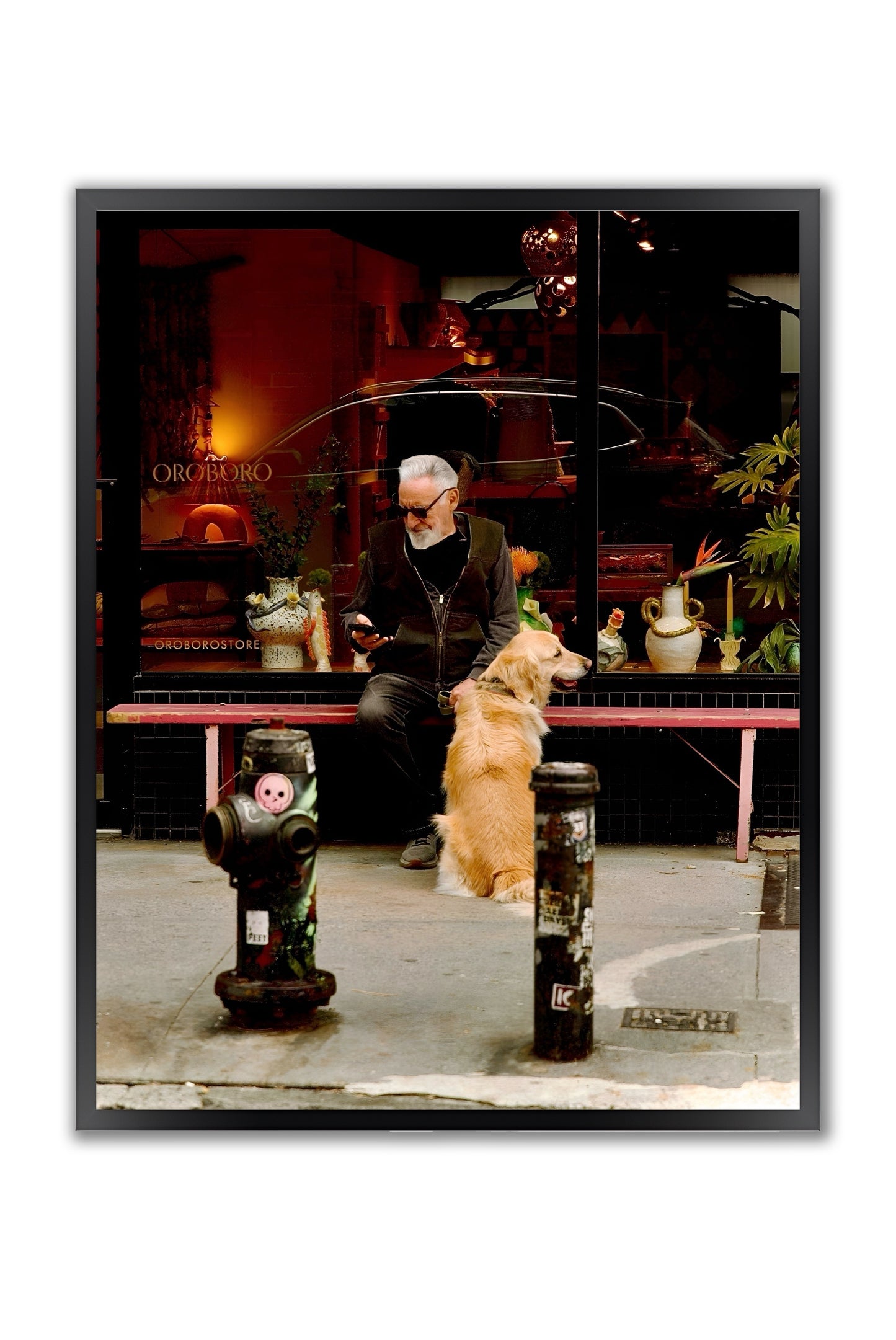 Candid City Moment: A man with a dog - Framed Photography Print