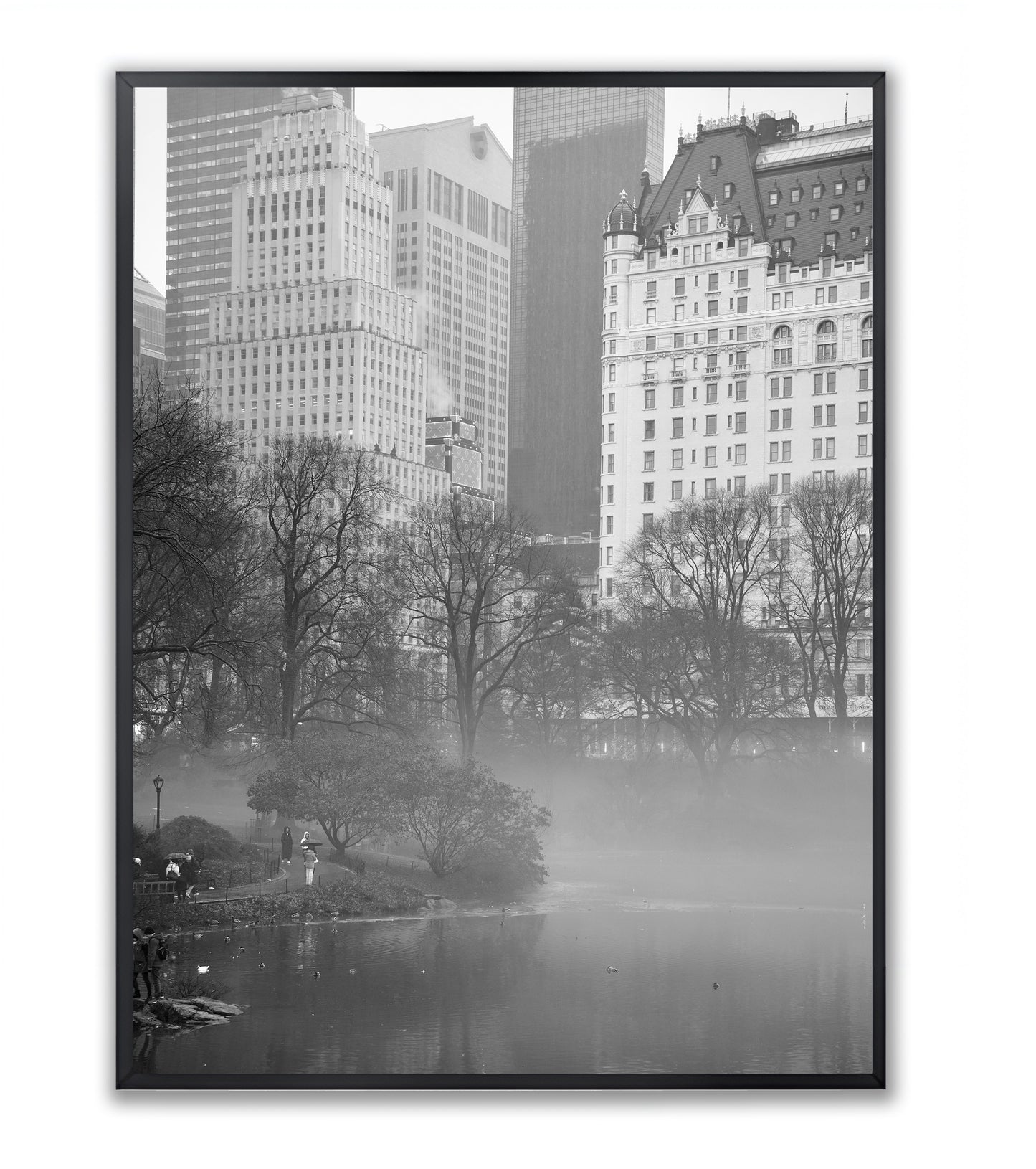 Urban Sanctuary in Fog: Central Park Scene - Framed Photography Print