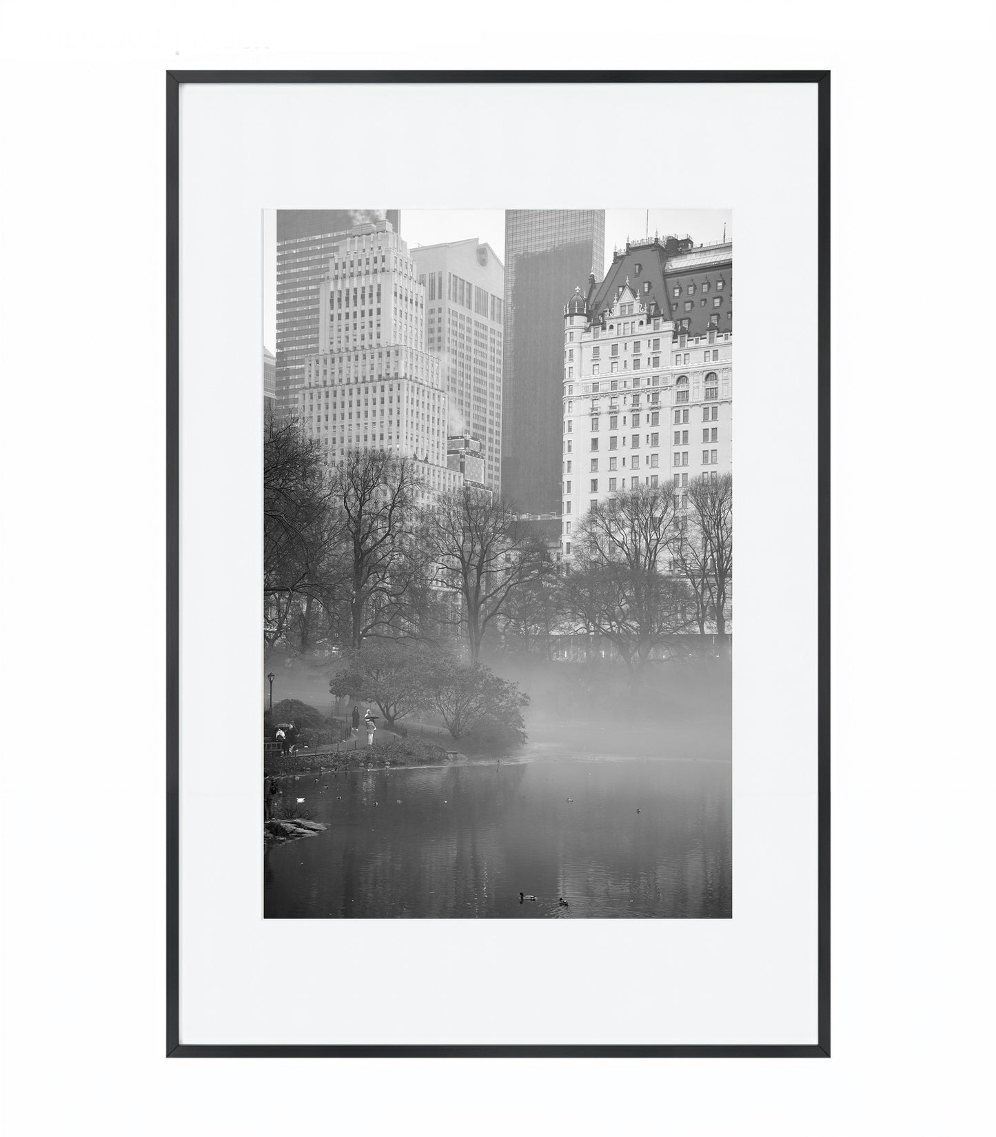Urban Sanctuary in Fog: Central Park Scene - Framed Photography Print