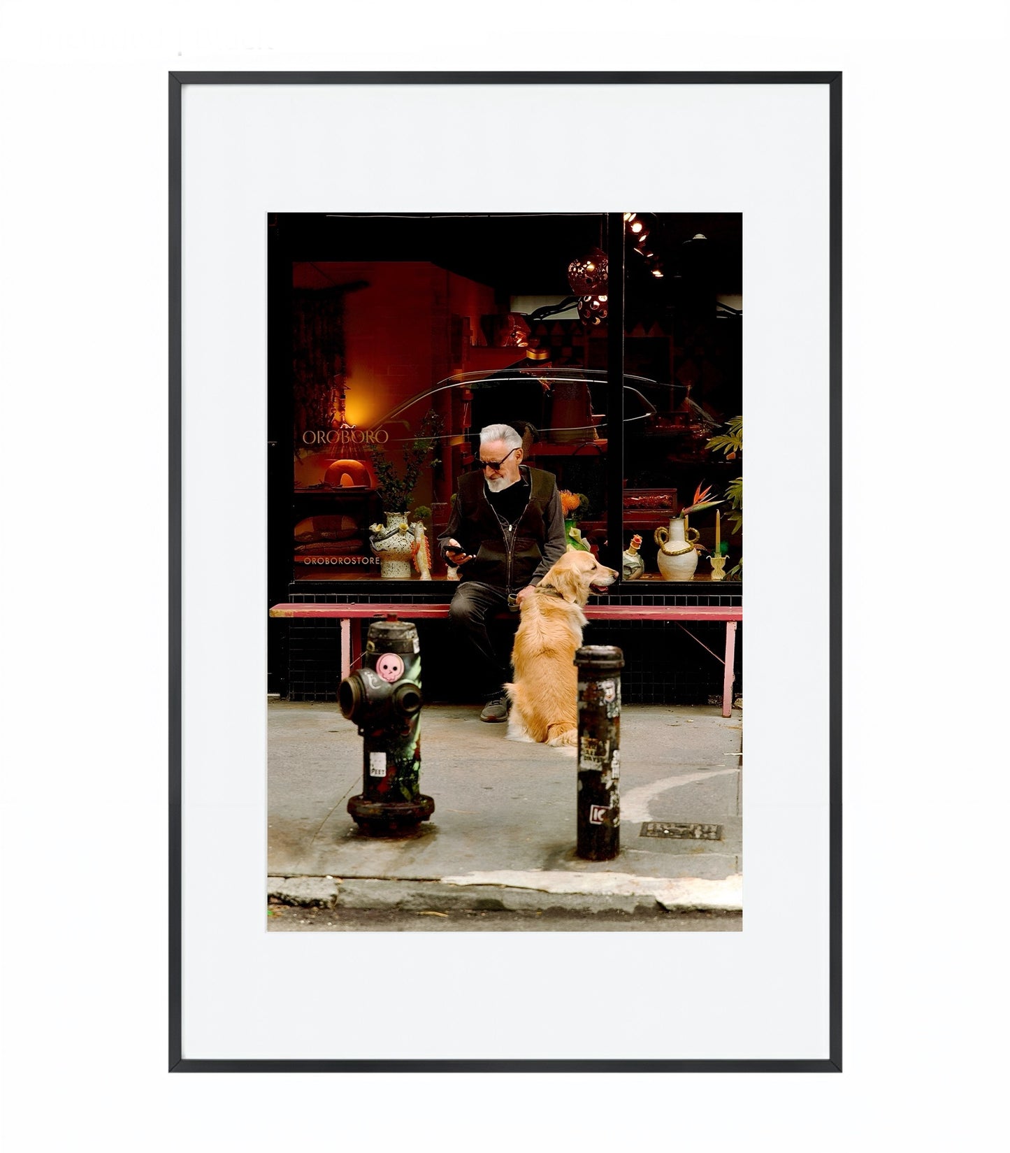 Candid City Moment: A man with a dog - Framed Photography Print