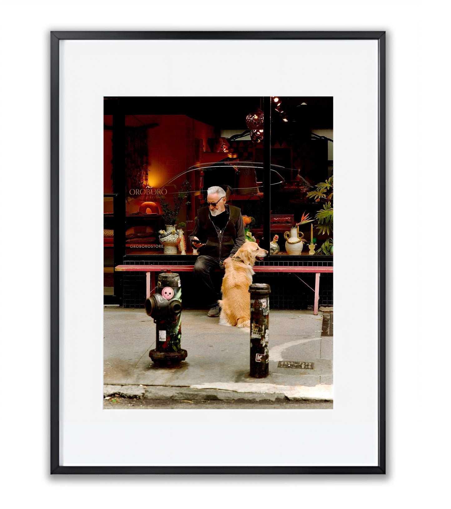 Candid City Moment: A man with a dog - Framed Photography Print
