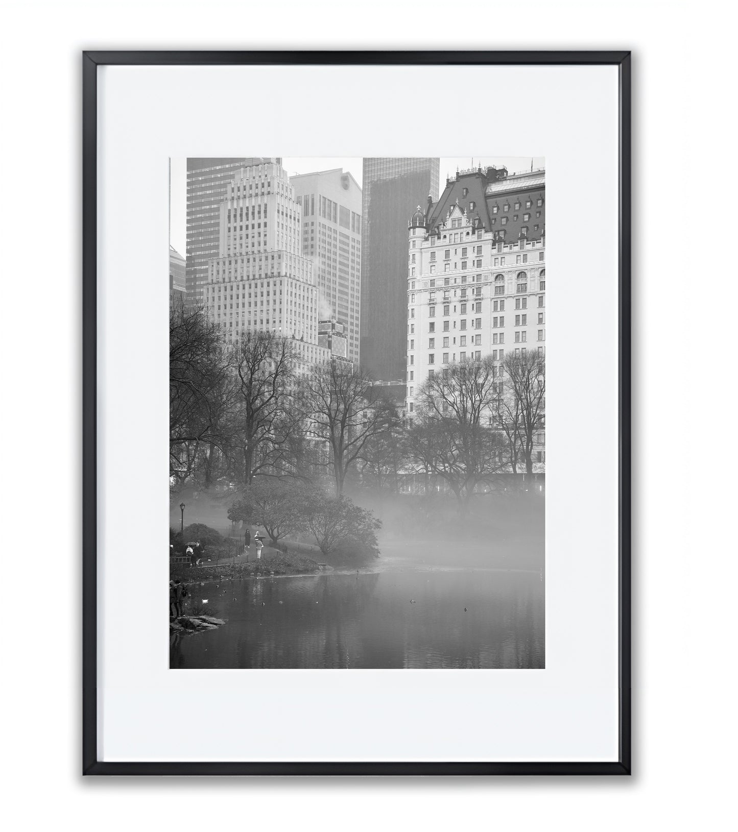 Urban Sanctuary in Fog: Central Park Scene - Framed Photography Print