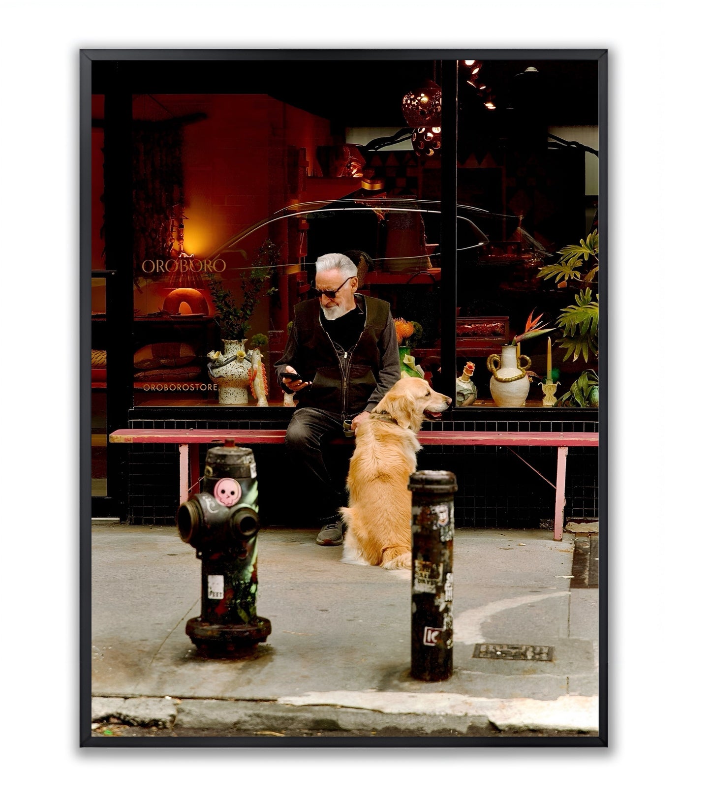 Candid City Moment: A man with a dog - Framed Photography Print